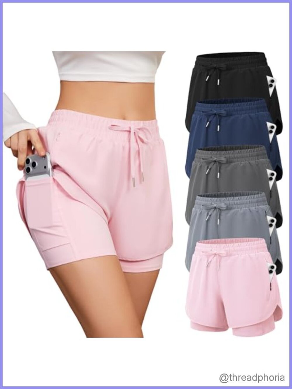 2 in 1 Running Shorts High Waisted Athletic Workout with Pockets Drawstring